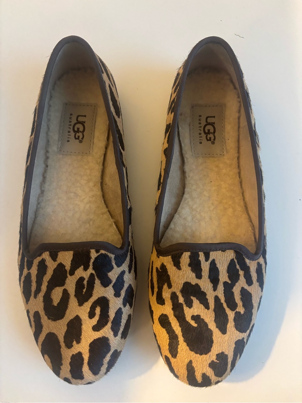 UGG calf hair Leopard Print ballet flats.  Size 6.  Very Good condition.